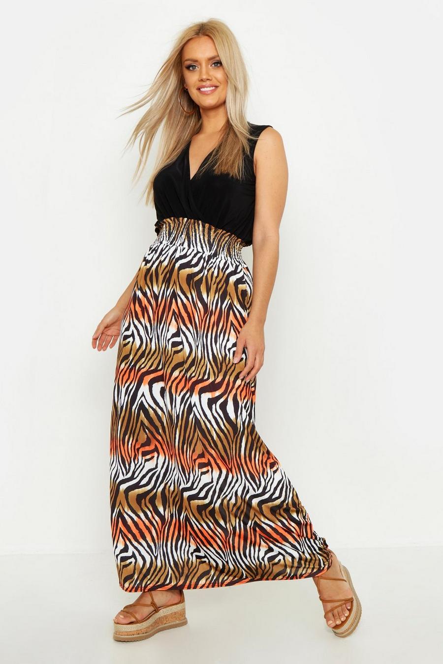 Plus Tiger Plunge Slinky Maxi Dress image number 1