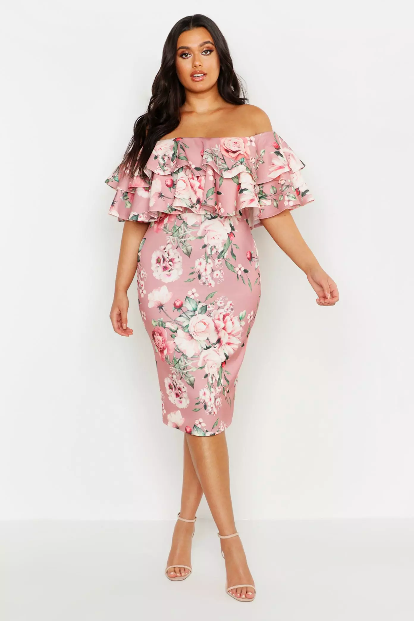 Plus size floral 2025 off the shoulder dress