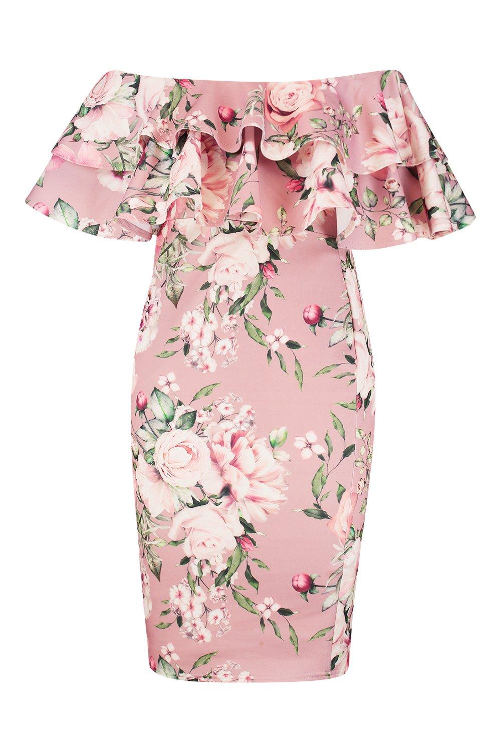 boohoo floral off the shoulder dress