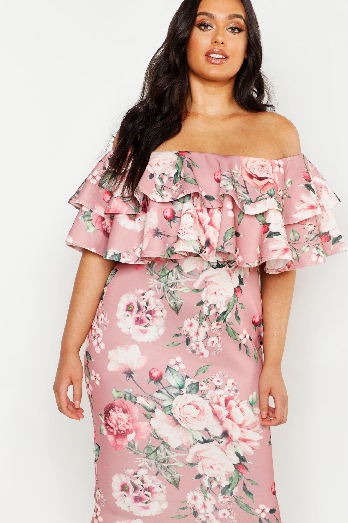 floral off shoulder ruffle dress