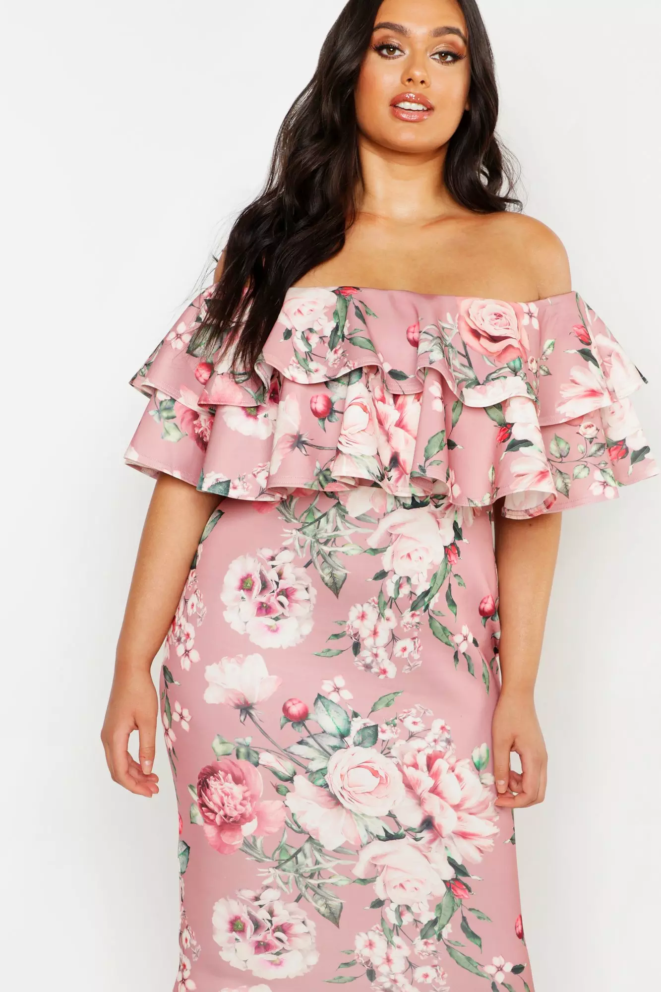 Boohoo floral off the shoulder dress sale