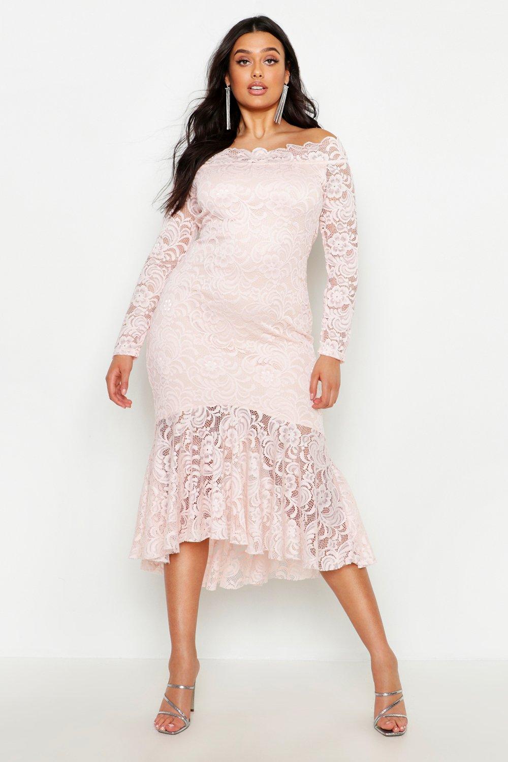 bardot ruffle lace dress