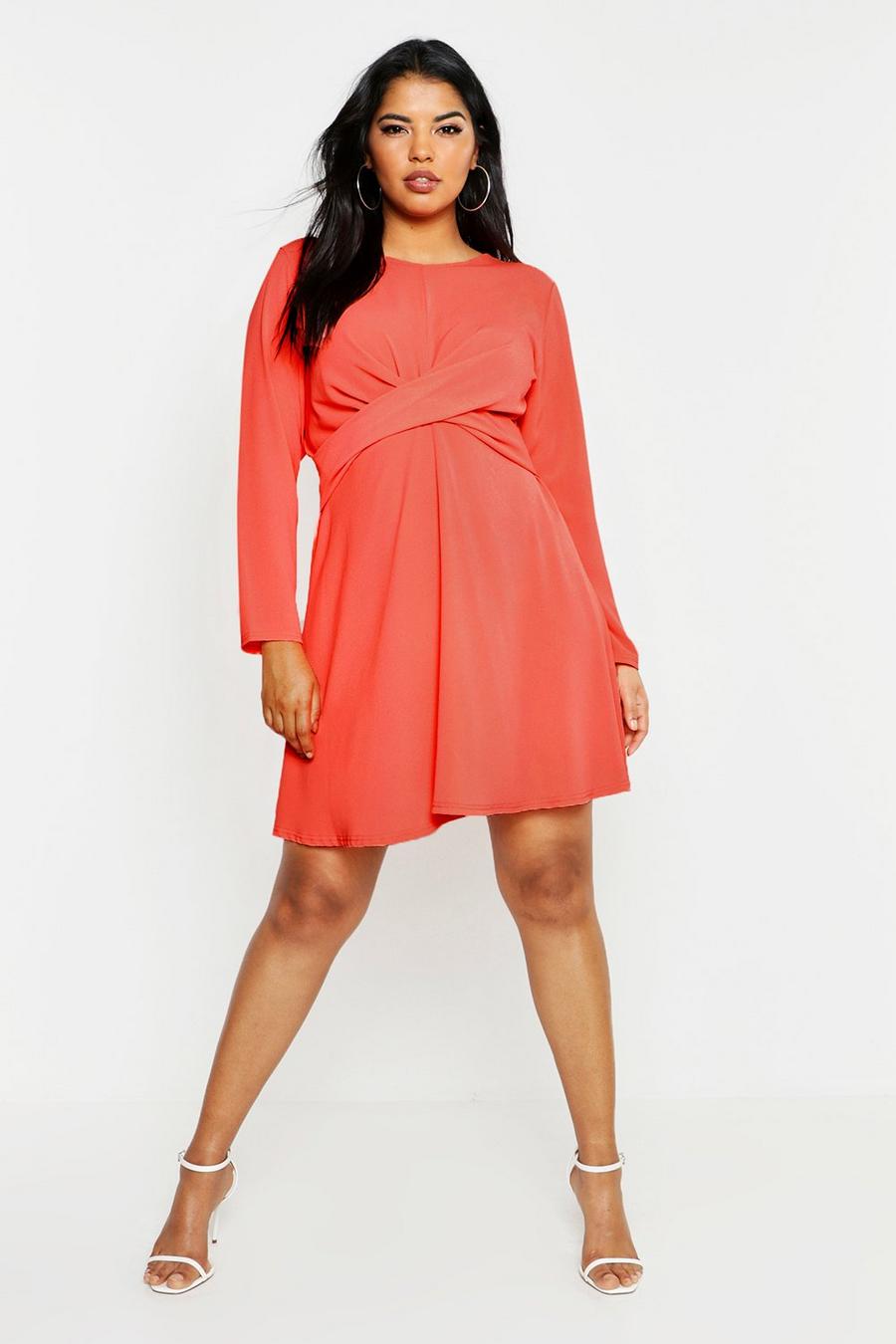 Coral Plus Wrap Front Woven Skater Dress image number 1