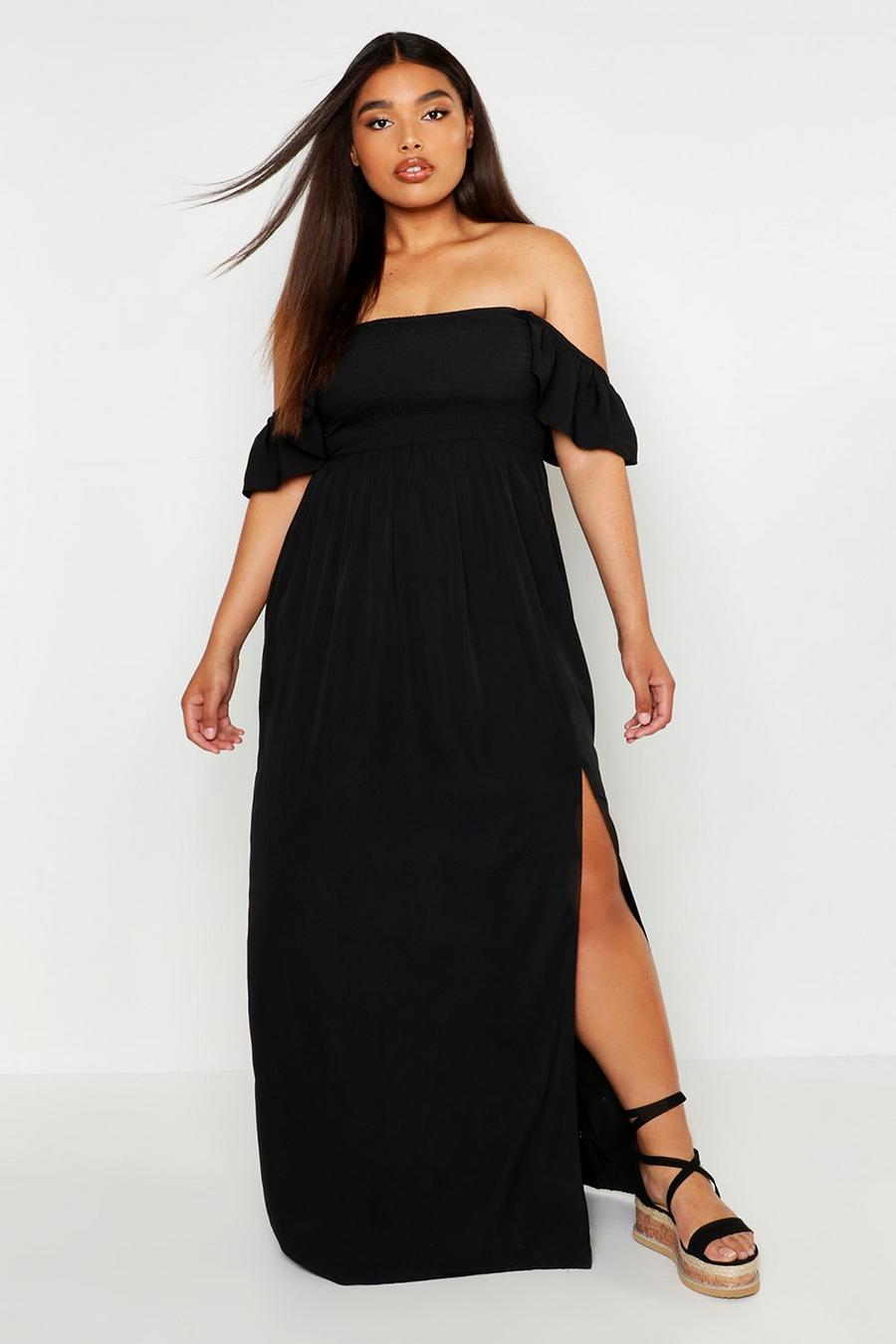Black Plus Woven Ruffle Sleeve Maxi Dress image number 1