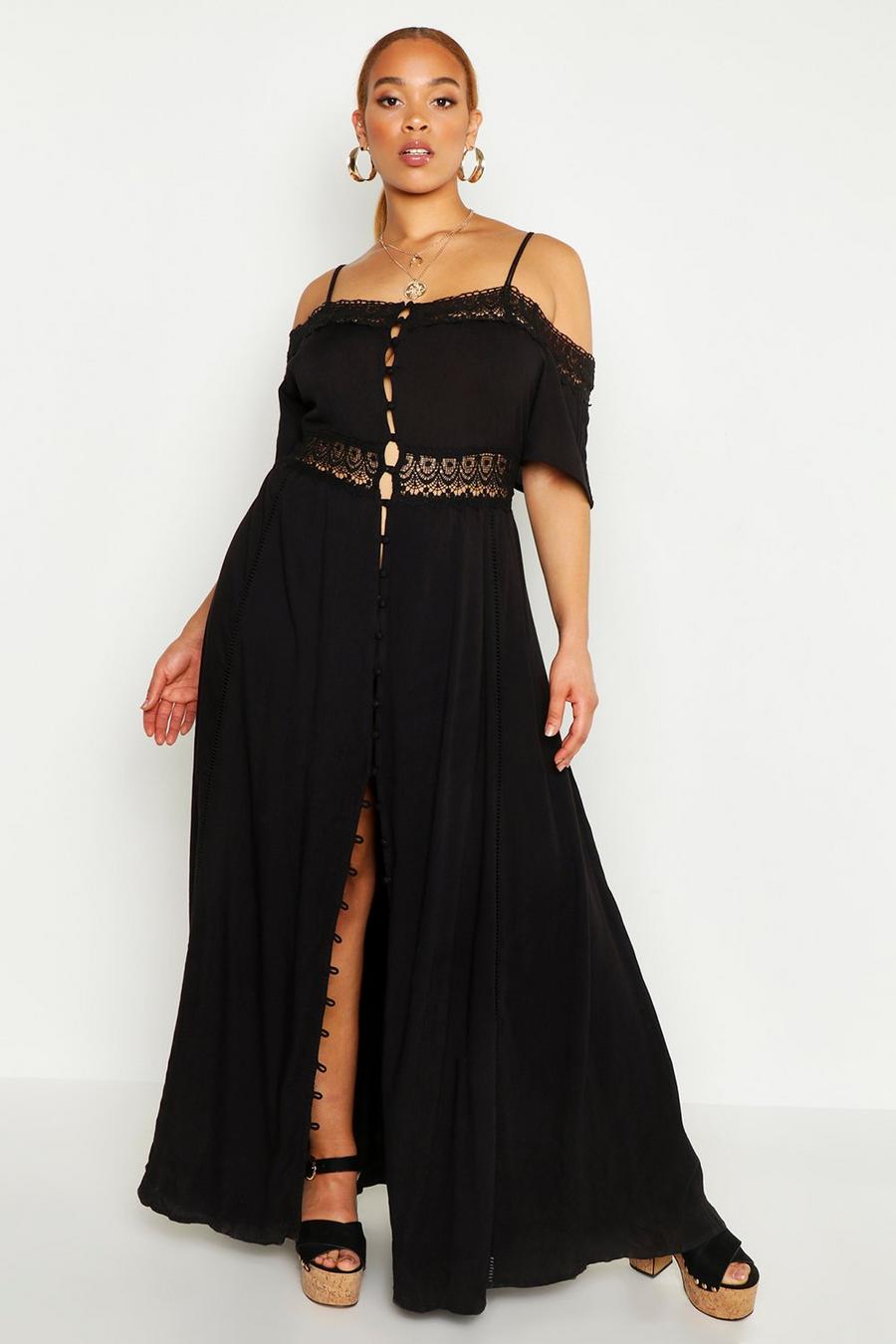 Plus Embroidered Lace Open Shoulder Midi Dress image number 1