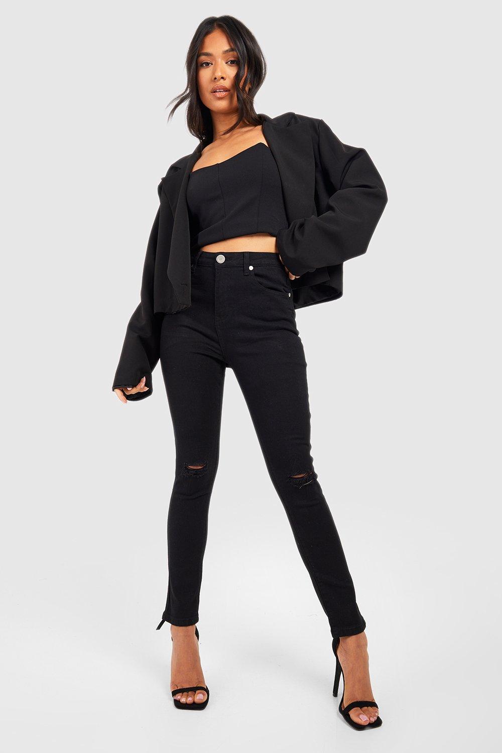 PRETTYLITTLETHING Plus Black 5 Pocket Ripped Skinny Jeans