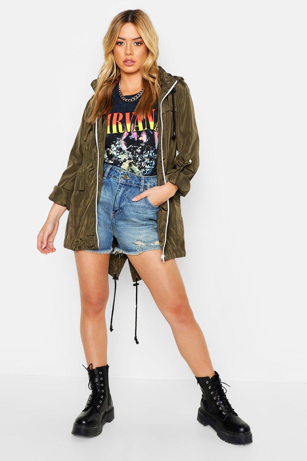 Petite Hooded Festival Rain Mac boohoo UK