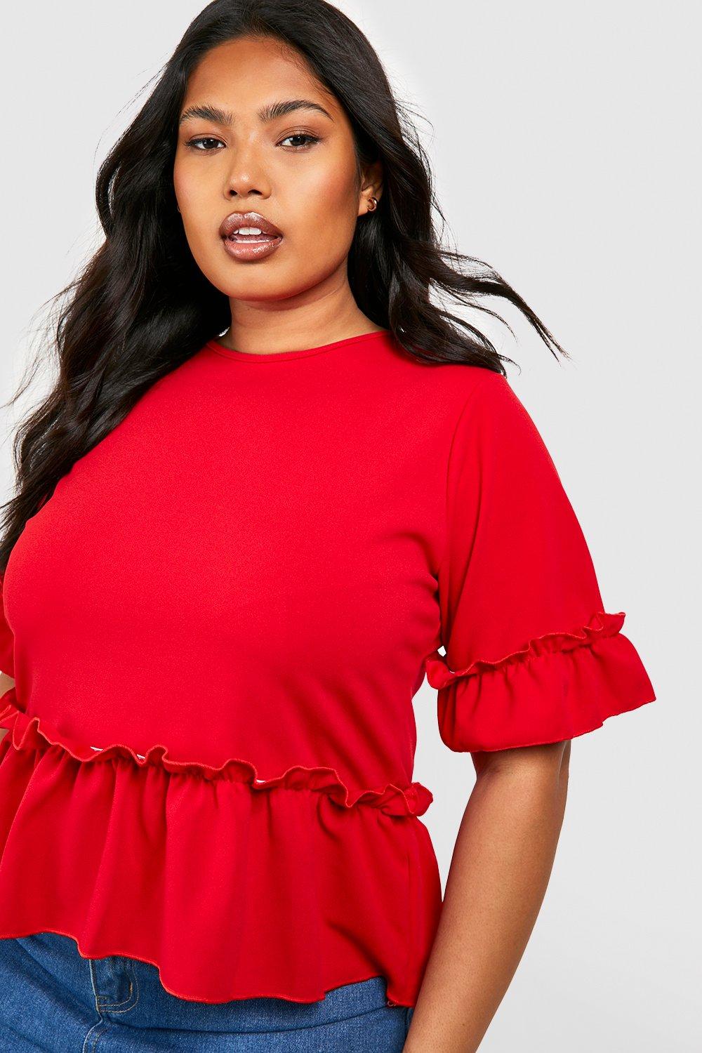 Plus Choker Cut Out Puff Sleeve Peplum Top