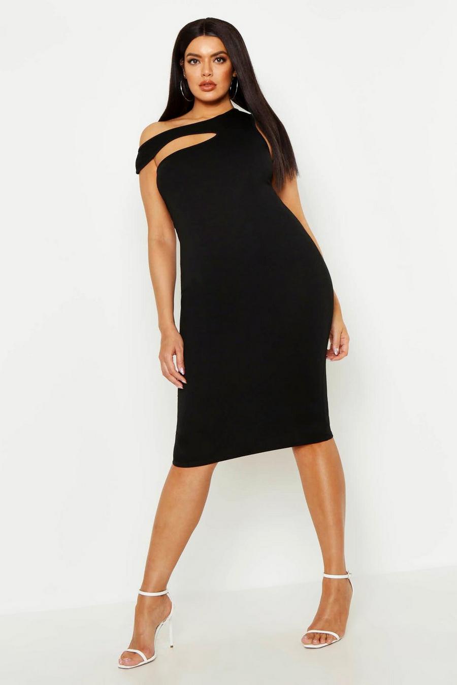 Black Plus Cut Out one Shoulder Midi Dress image number 1