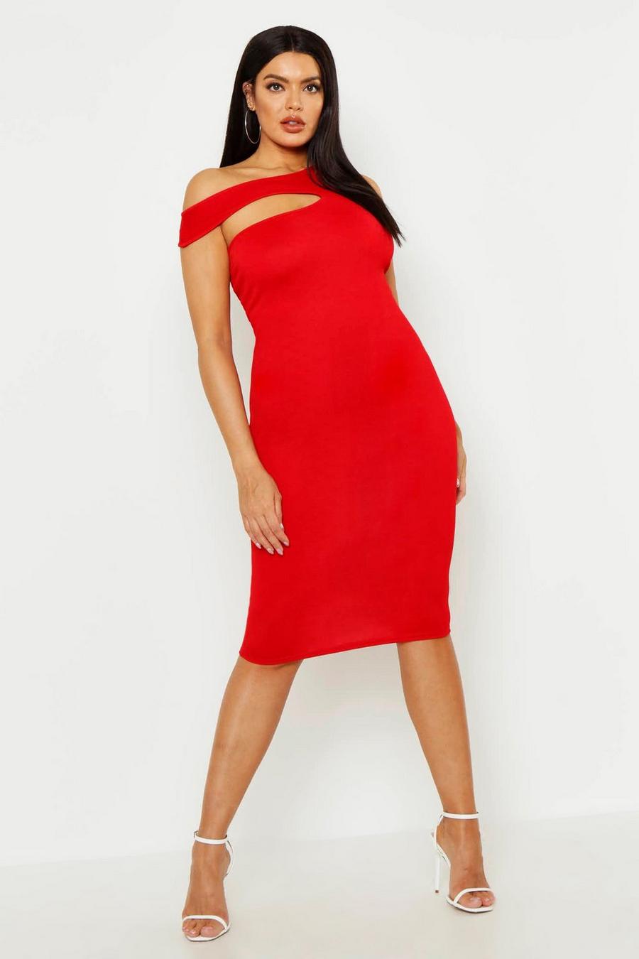 Red Plus - Knälång one shoulder-klänning med cut-out image number 1