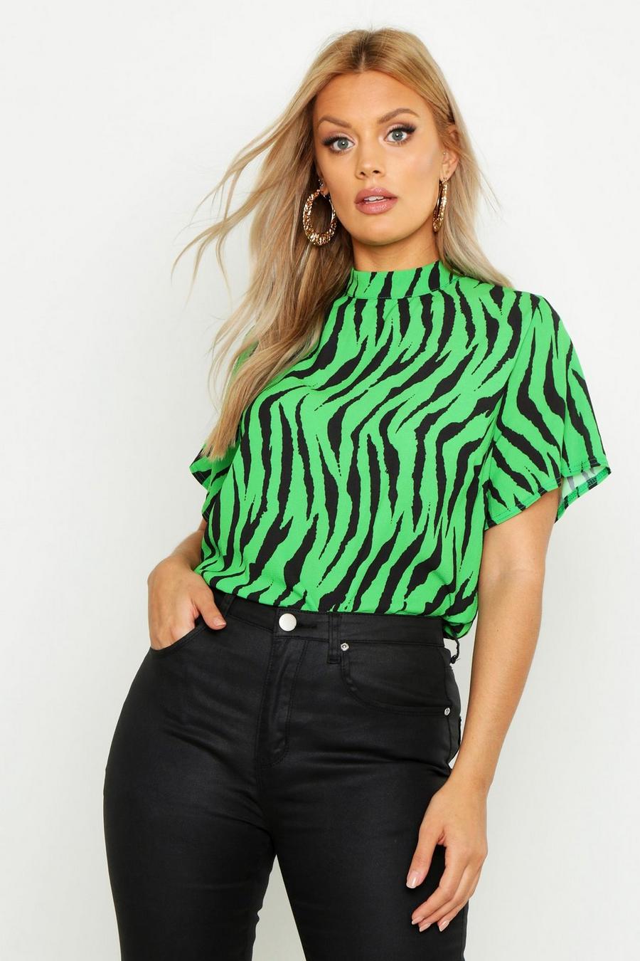 Green Plus Zebra Print High Neck Shell Top image number 1