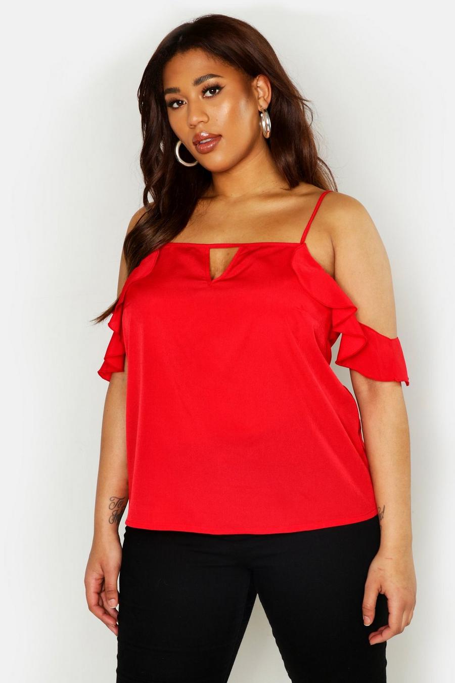 Plus Ruffle Cold Shoulder Top image number 1
