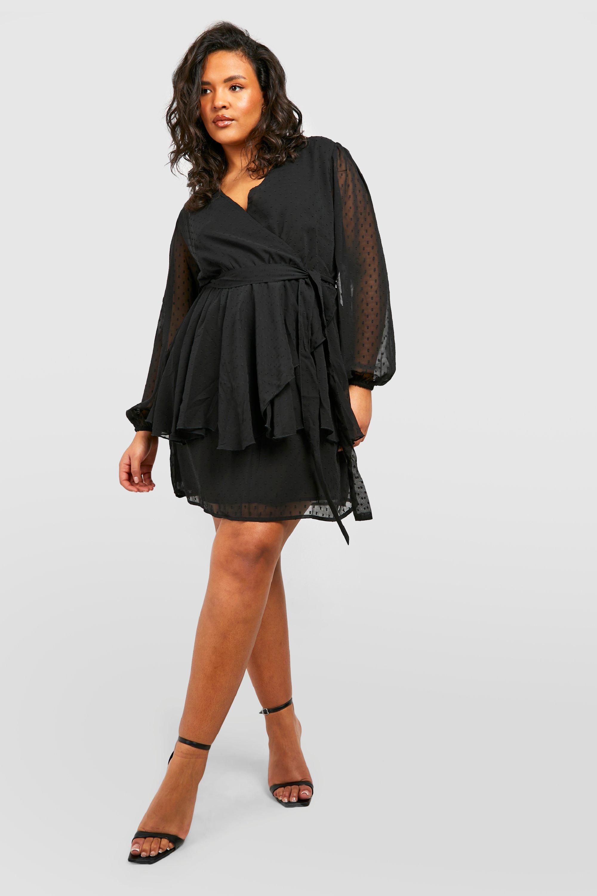 Plus Ruffle Hem Dobby Mesh Skater Dress