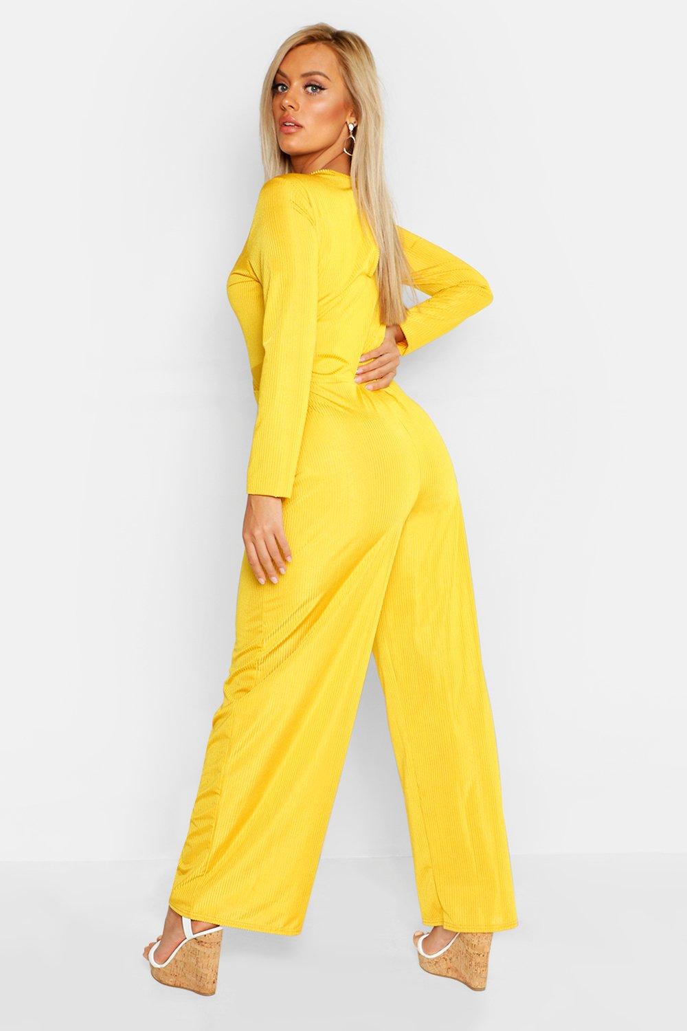 Mustard long cheap sleeve jumpsuit