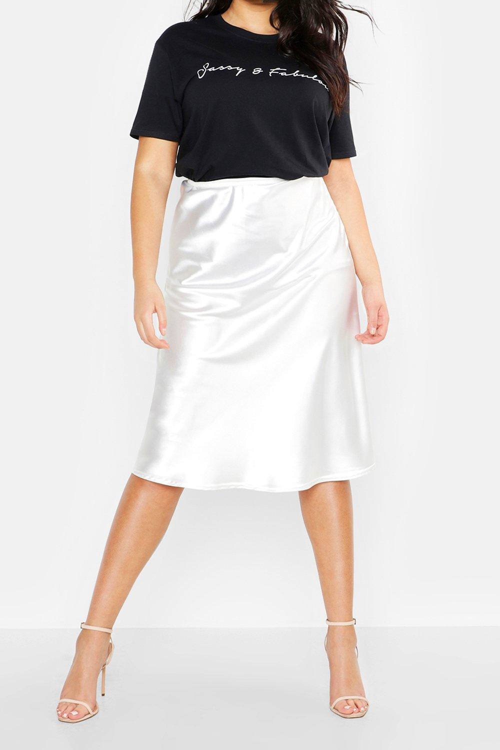 boohoo white satin skirt