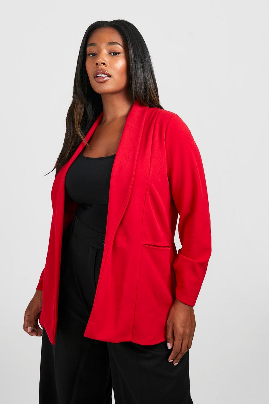 Red Plus Lapel Detail Ruched Sleeve Blazer image number 1