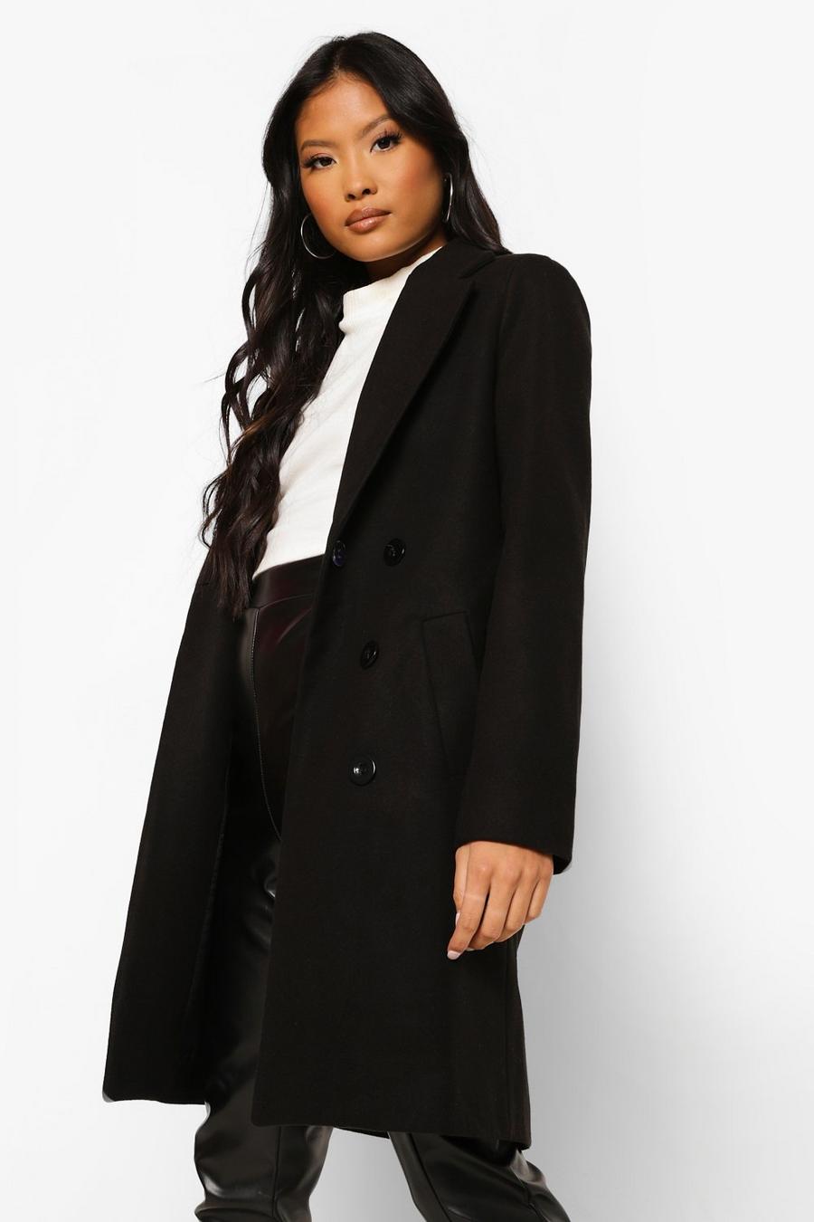 Black Petite Double Breasted Camel Duster Coat image number 1