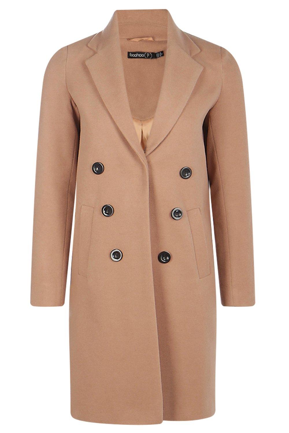 Boohoo double breasted coat in camel best sale