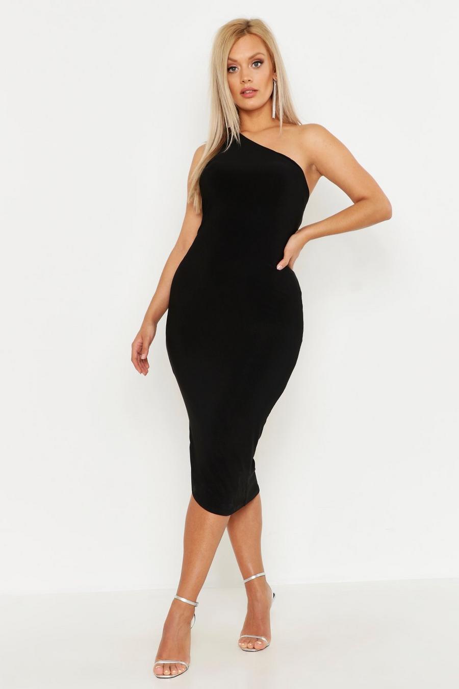 Black Plus Double Slinky One Shoulder Midaxi Dress image number 1