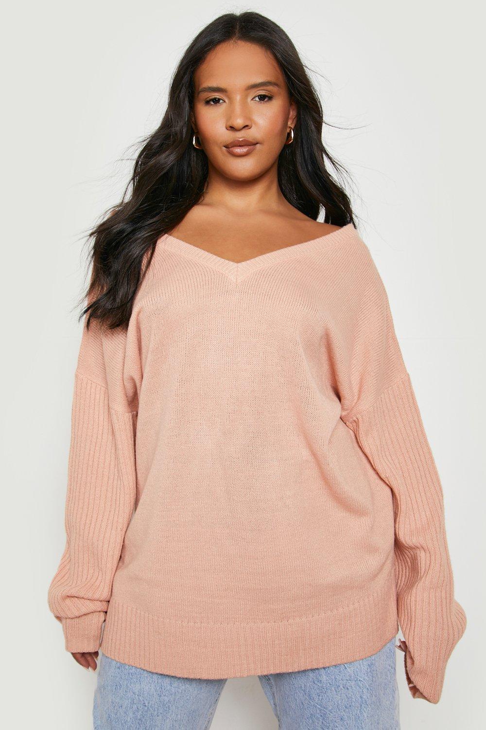 Women s Plus Jumper With V Neck Detail Front And Back Boohoo UK