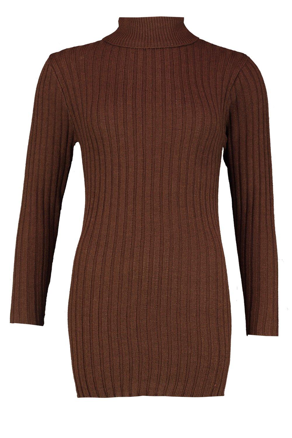 Petite Rib Knit Turtleneck Micro Mini Sweater Dress
