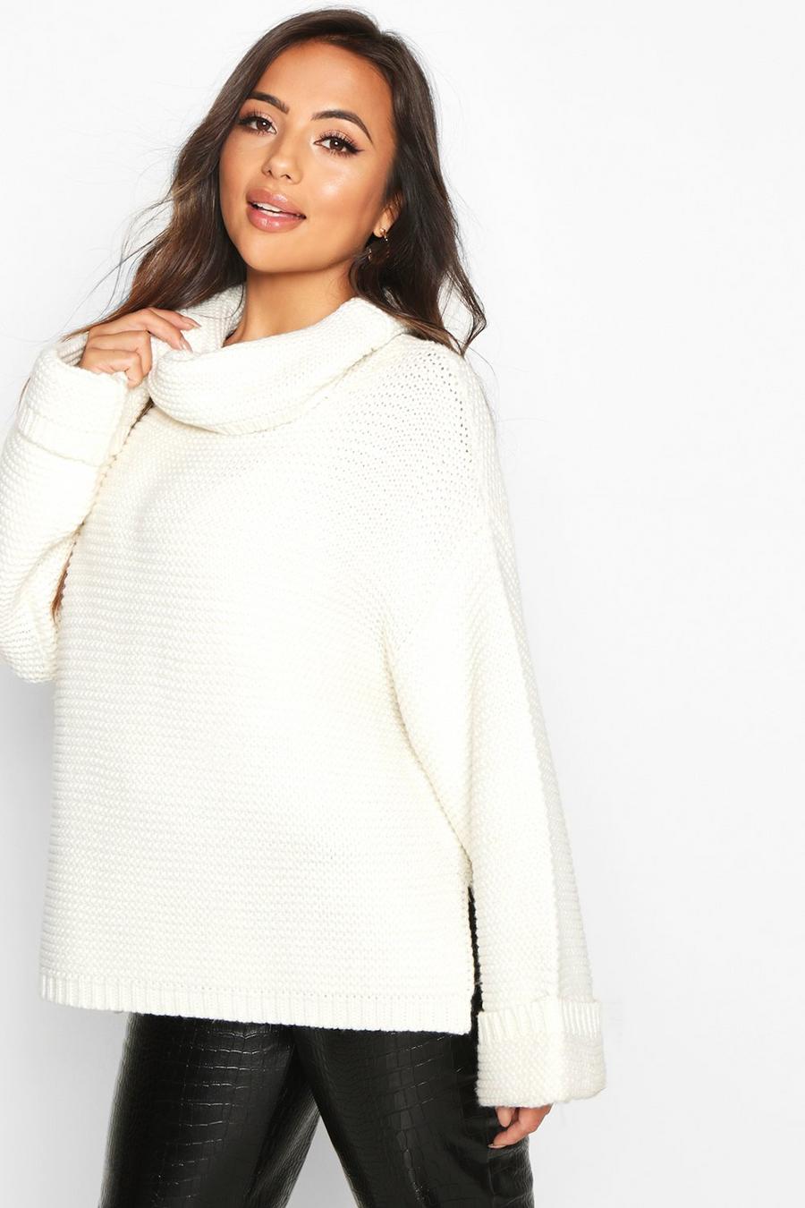 Petite Cowl Neck Oversized Sweater With Split Side Seam image number 1