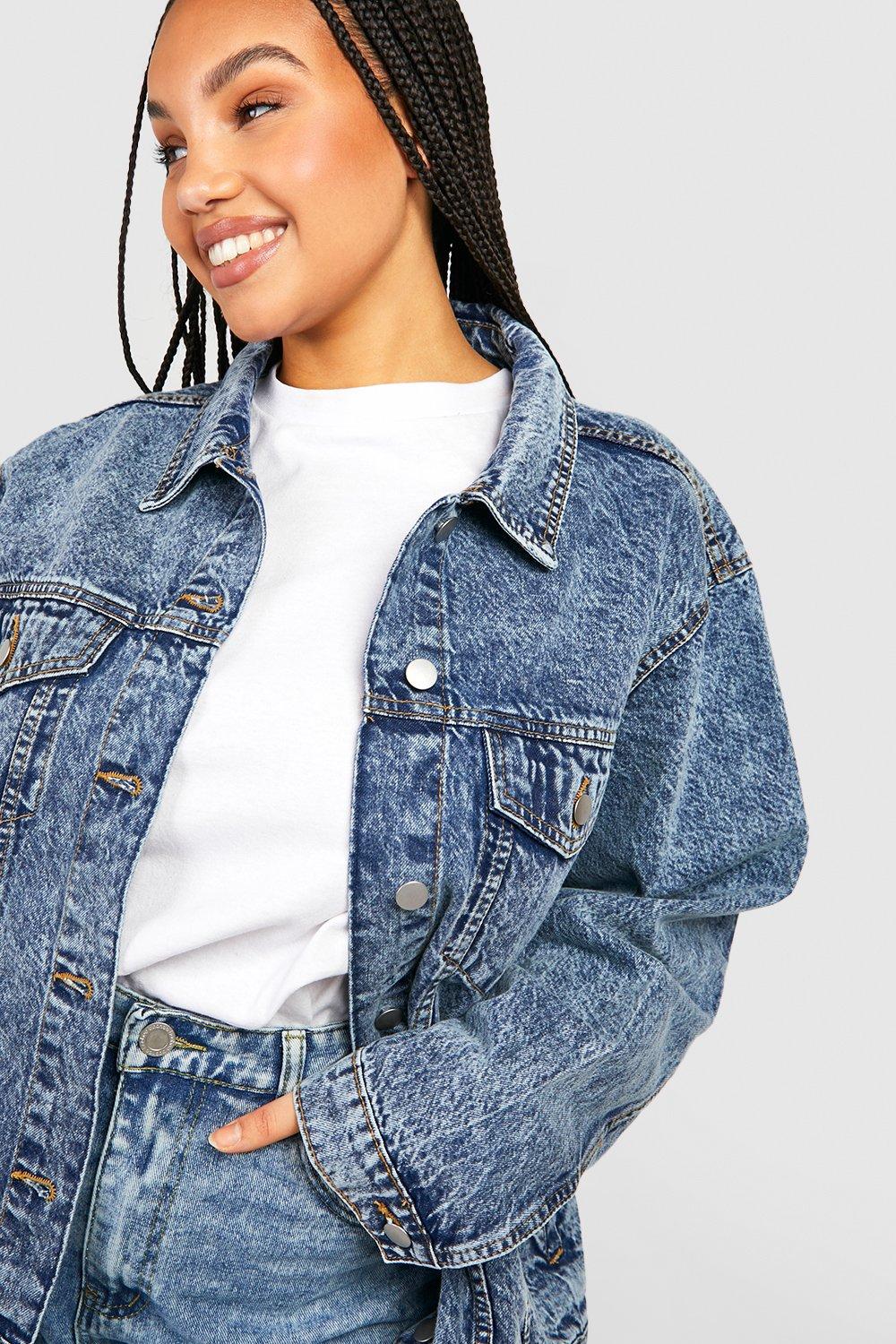 Plus Acid Wash Boyfriend Denim Jacket