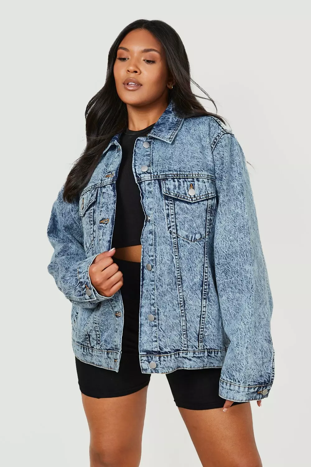 Plus size acid wash denim jacket sale