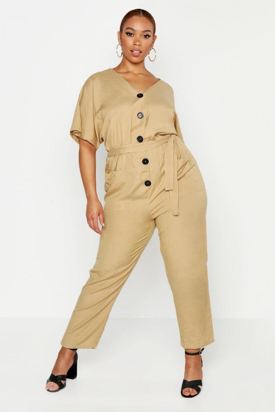 Plus Short Sleeved Button Down Twill Boiler Suit image number 1