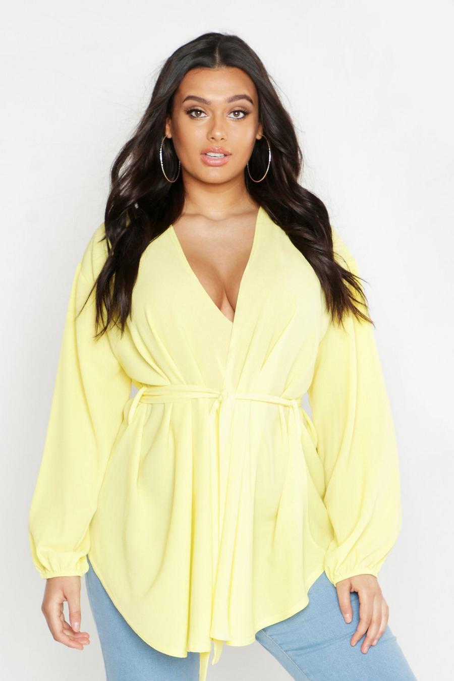 Lemon yellow Plus - Pastellfärgad topp i omlottmodell image number 1
