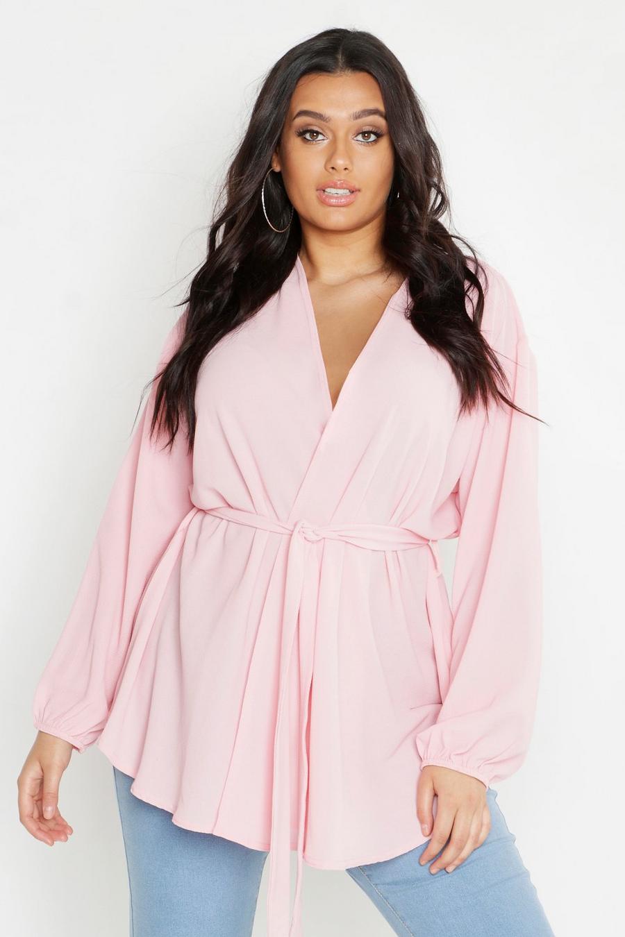 Pink Plus Pastel Woven Wrap Top image number 1