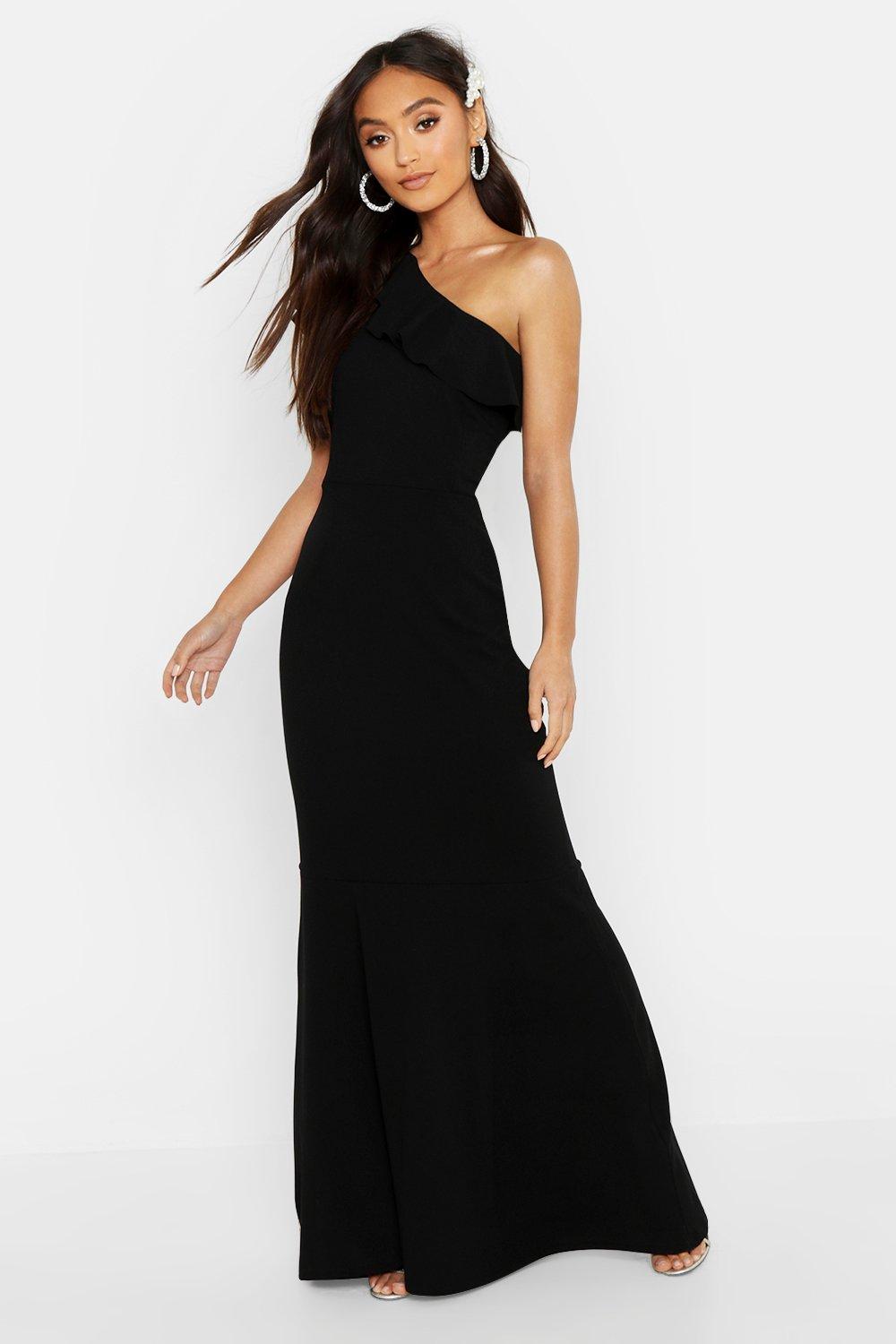 boohoo black one shoulder dress