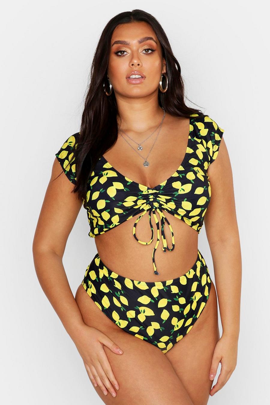 Plus - Bikini échancré Bardot à imprimé citron image number 1