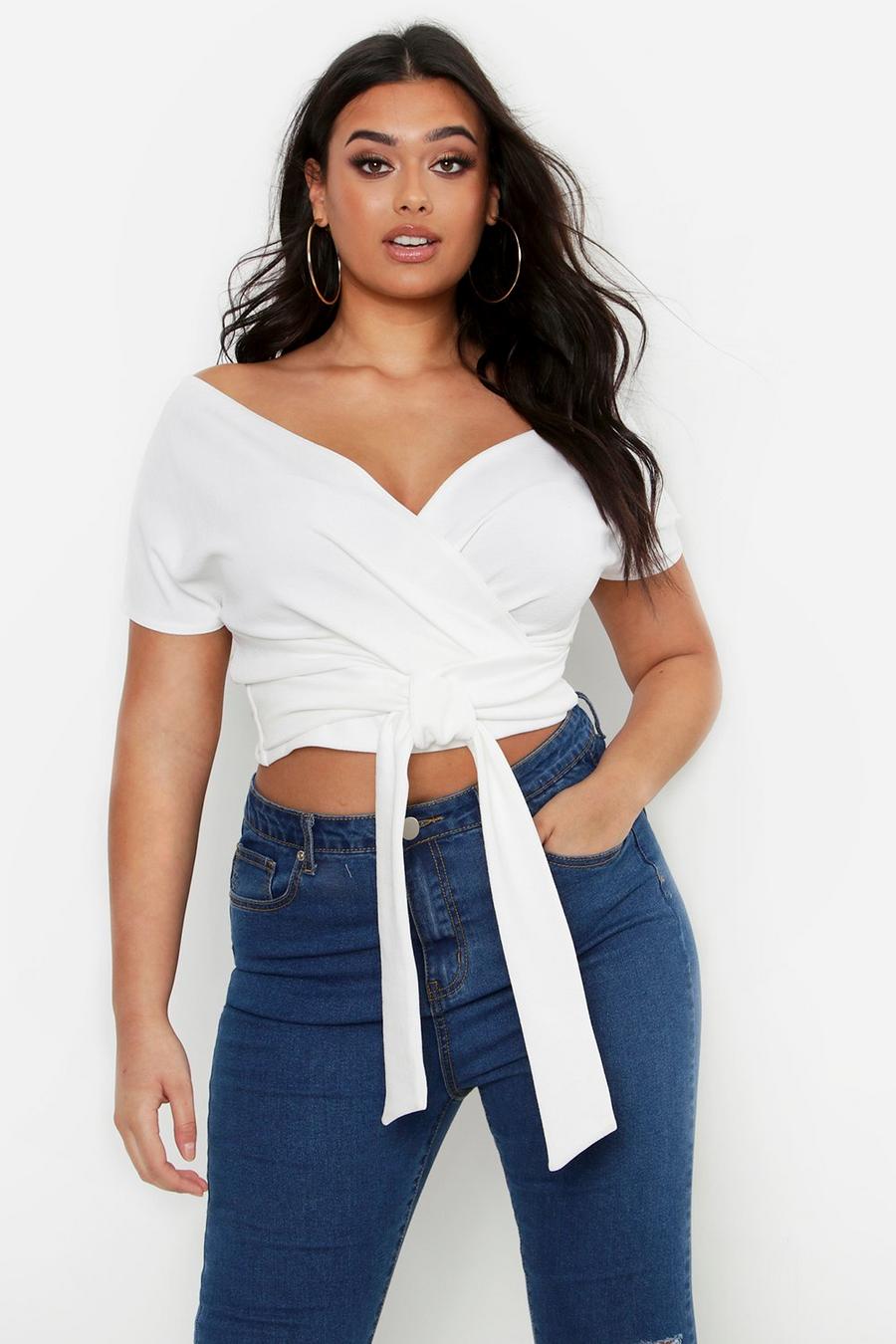White Plus Off The Shoulder Wrap Top image number 1