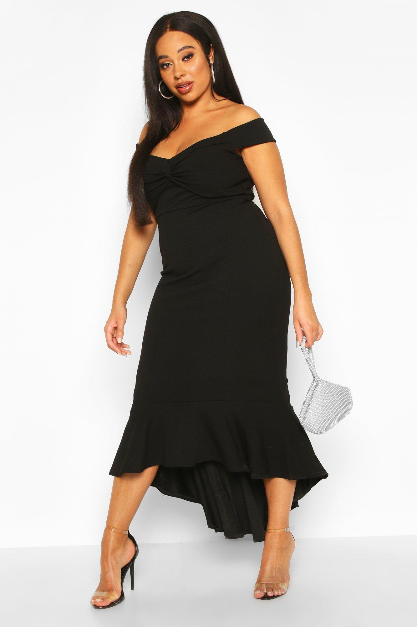 boohoo black bardot dress