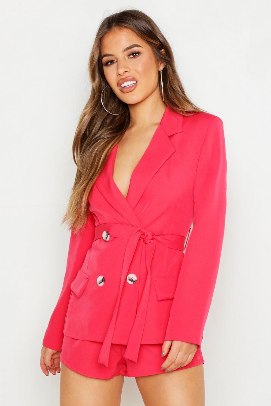 Coral Petite Double Breasted Tie Blazer image number 1