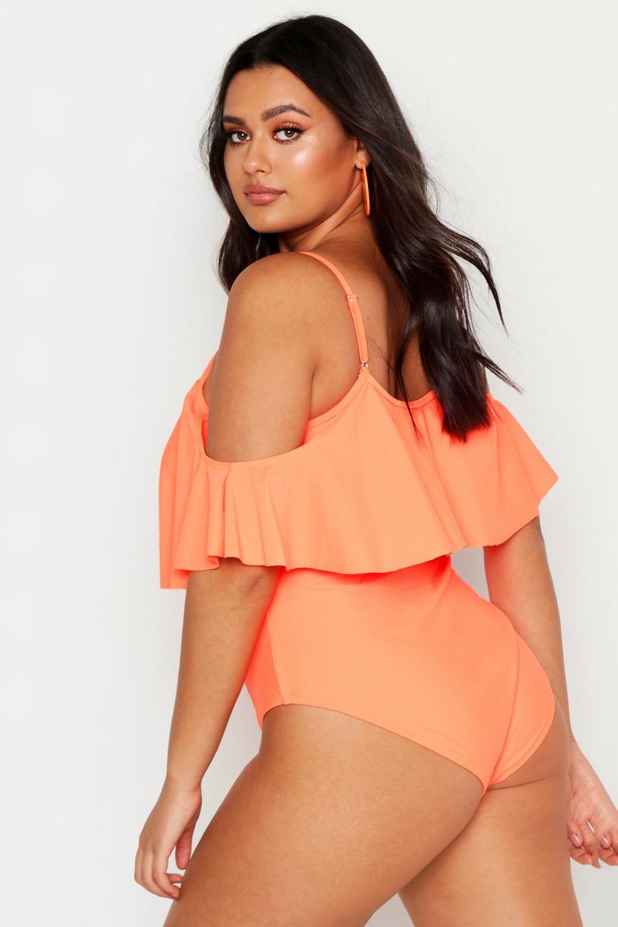 Orange Plus Drape Sleeve Swimsuit image number 1