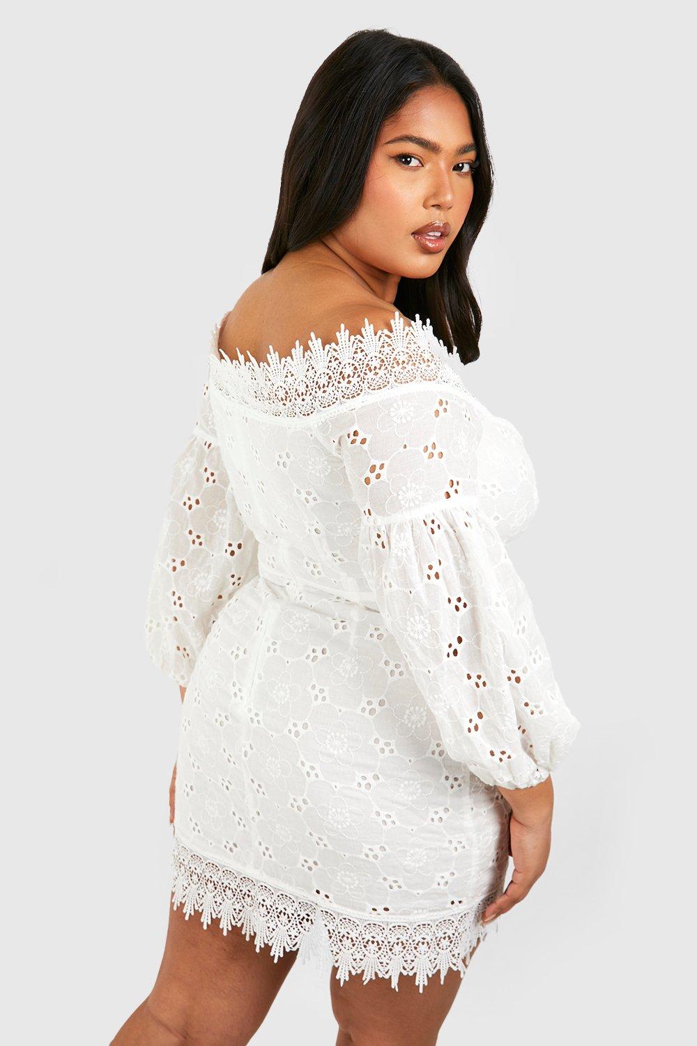 Boohoo white off shoulder dress sale