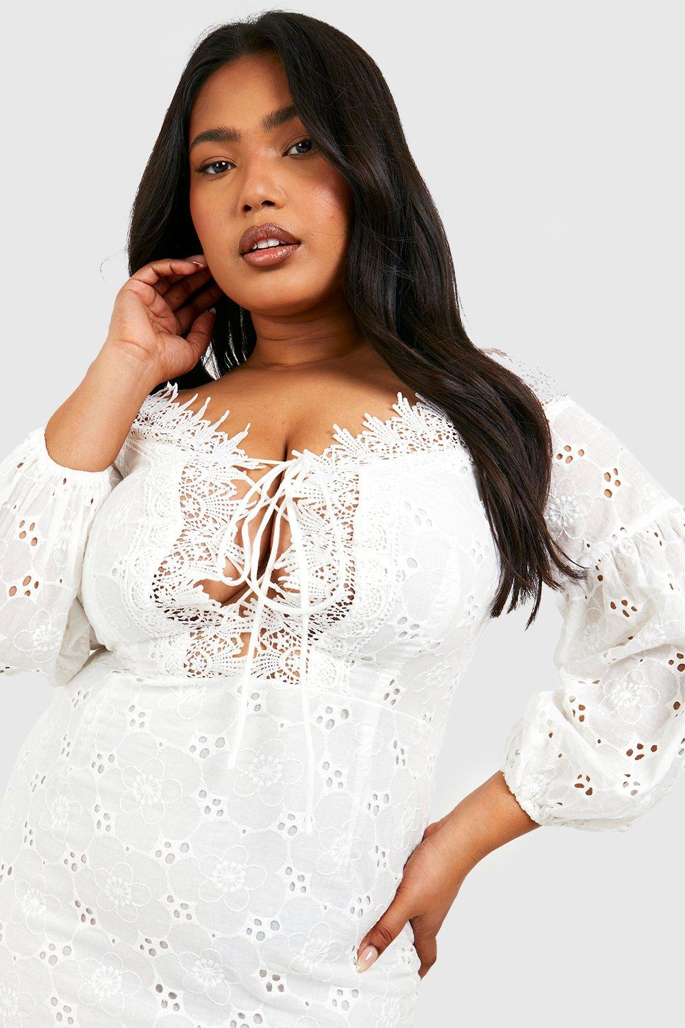 Boohoo lace white dress sale