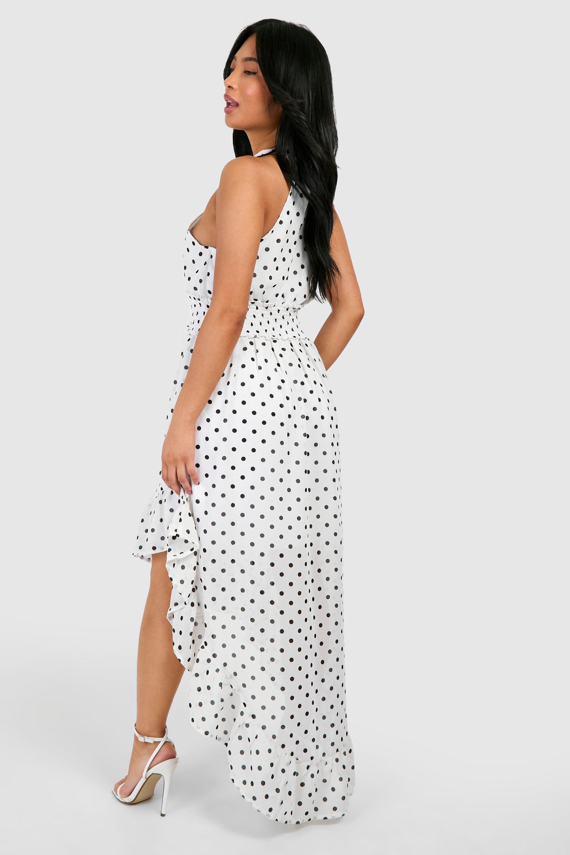 Petite Polka Dot High Neck Shirred ...