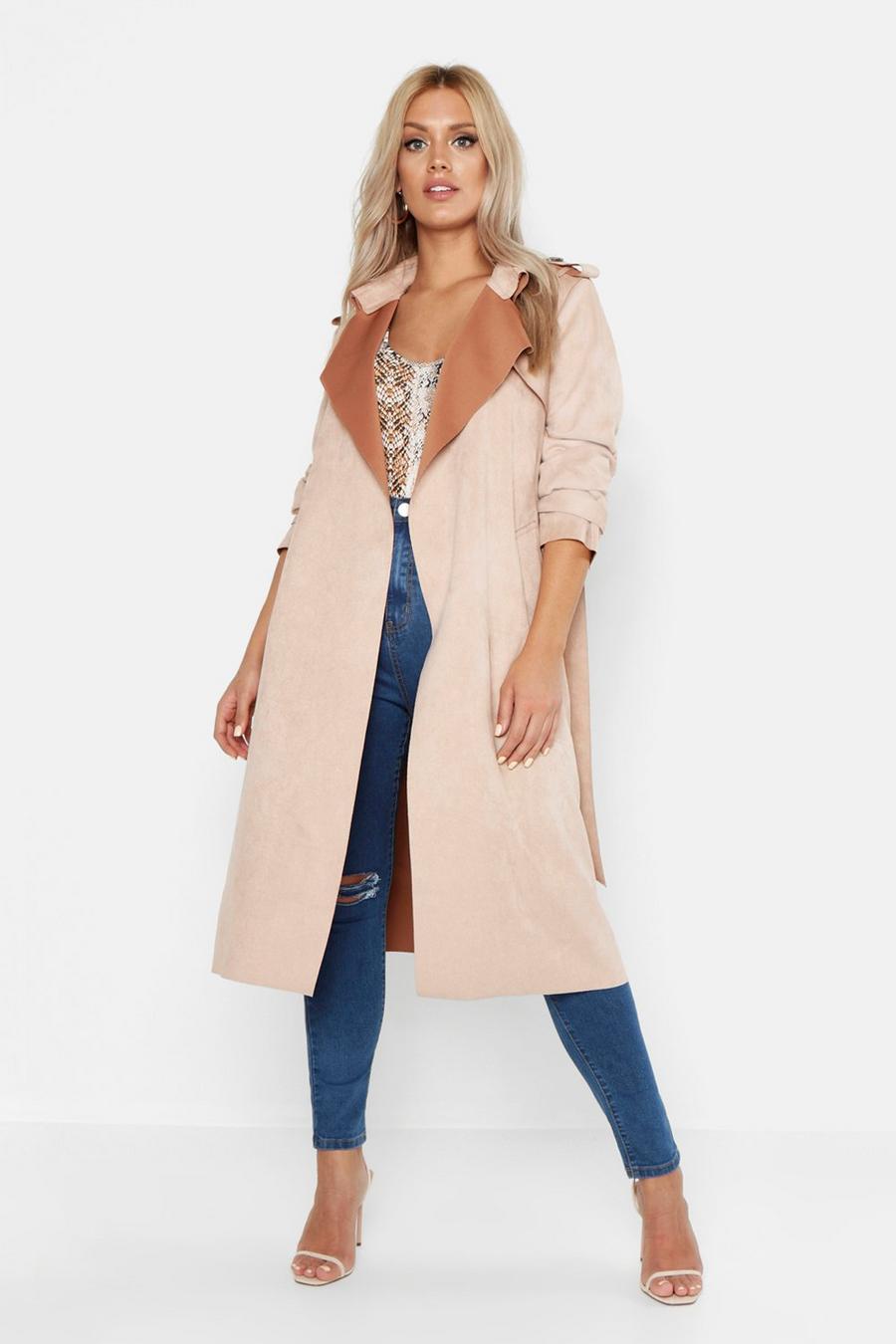 Plus Soft Faux Suede Trench Coat image number 1
