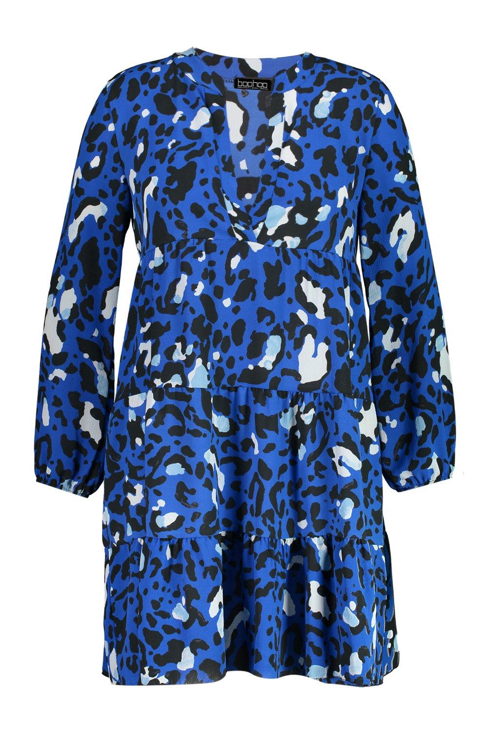 Boohoo blue leopard cheap print dress