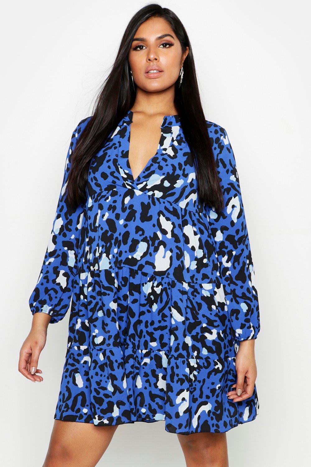 Boohoo blue leopard sales print dress