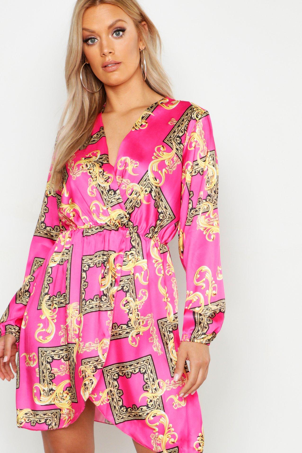 Satin chain print clearance dress