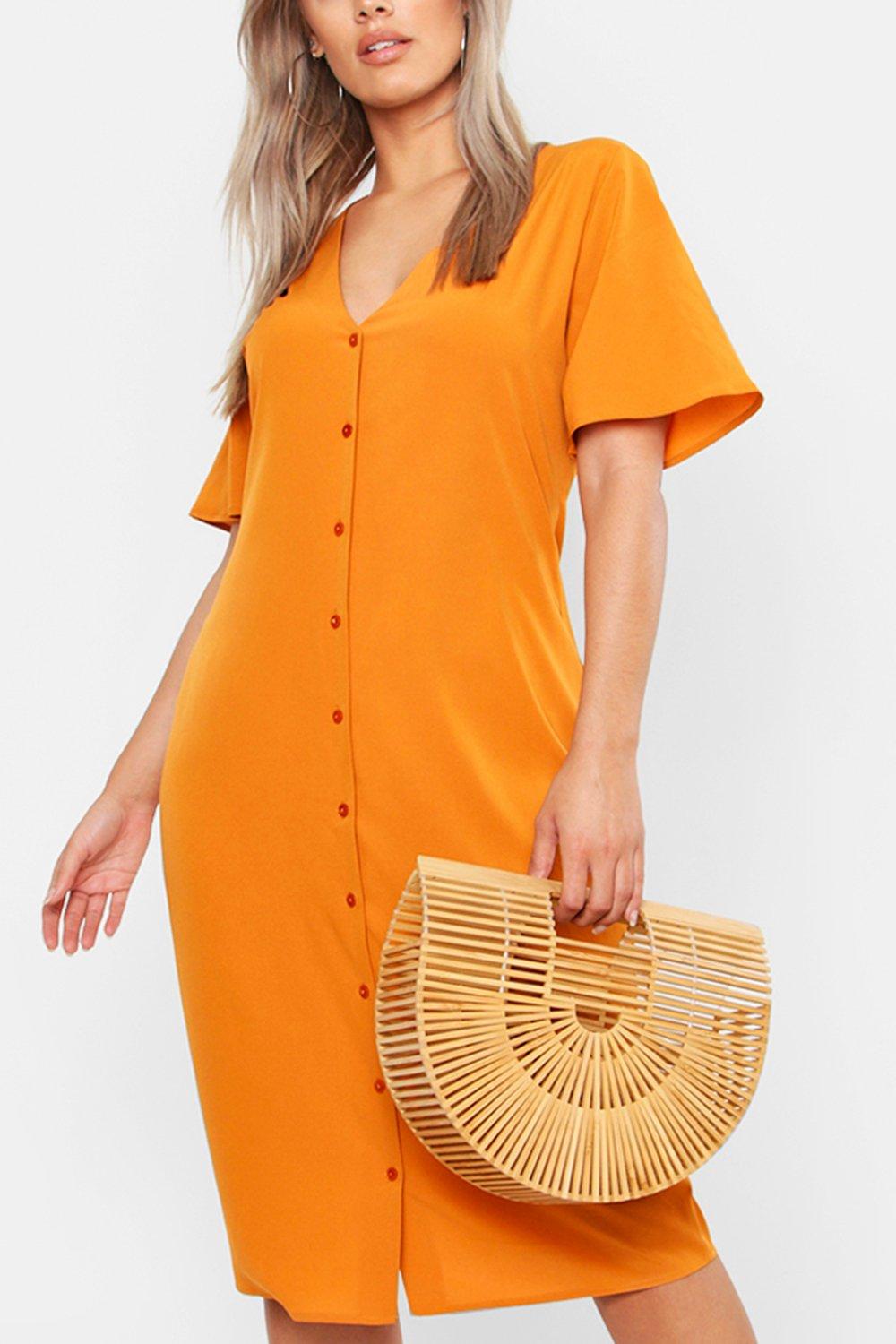 yellow midi tea dress