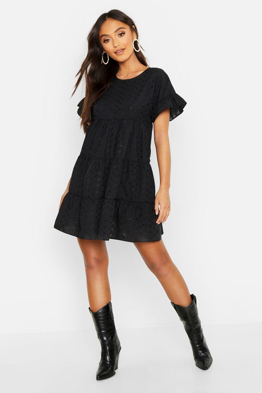 Black Petite Broderie Anglaise Smock Dress image number 1