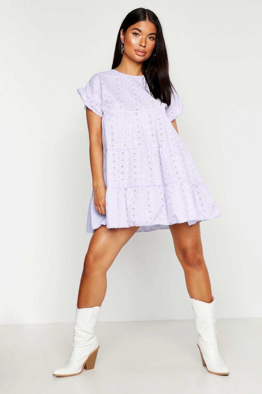 Lilac Petite Broderie Anglaise Smock Dress image number 1