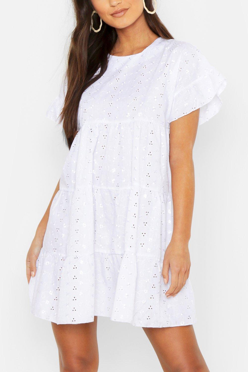 Boohoo white smock clearance dress