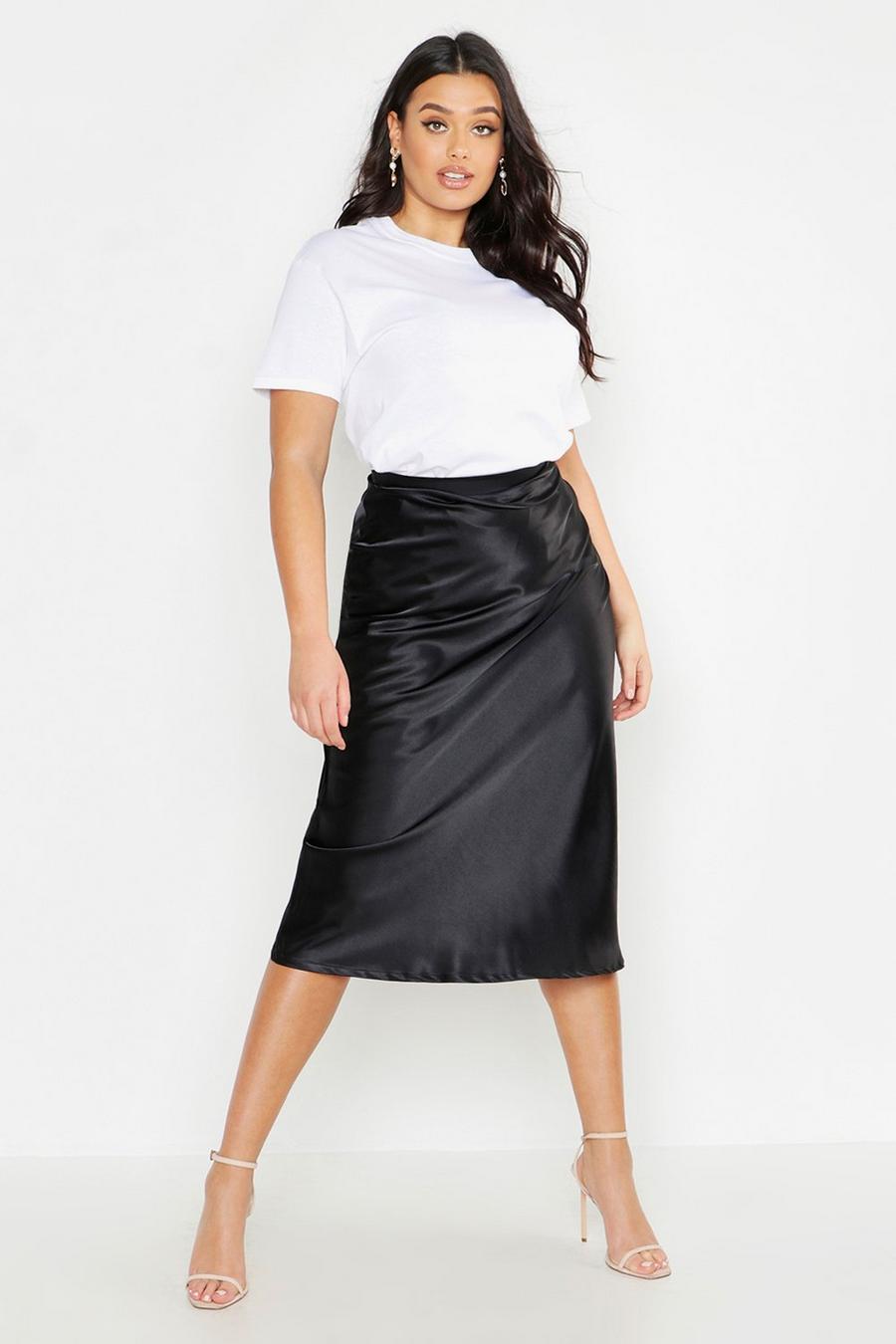 Plus Satin Bias Midi Skirt image number 1