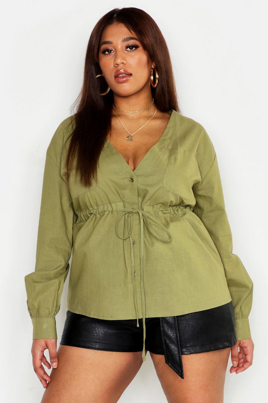 Plus Utility Drawcord VNeck Blouse image number 1